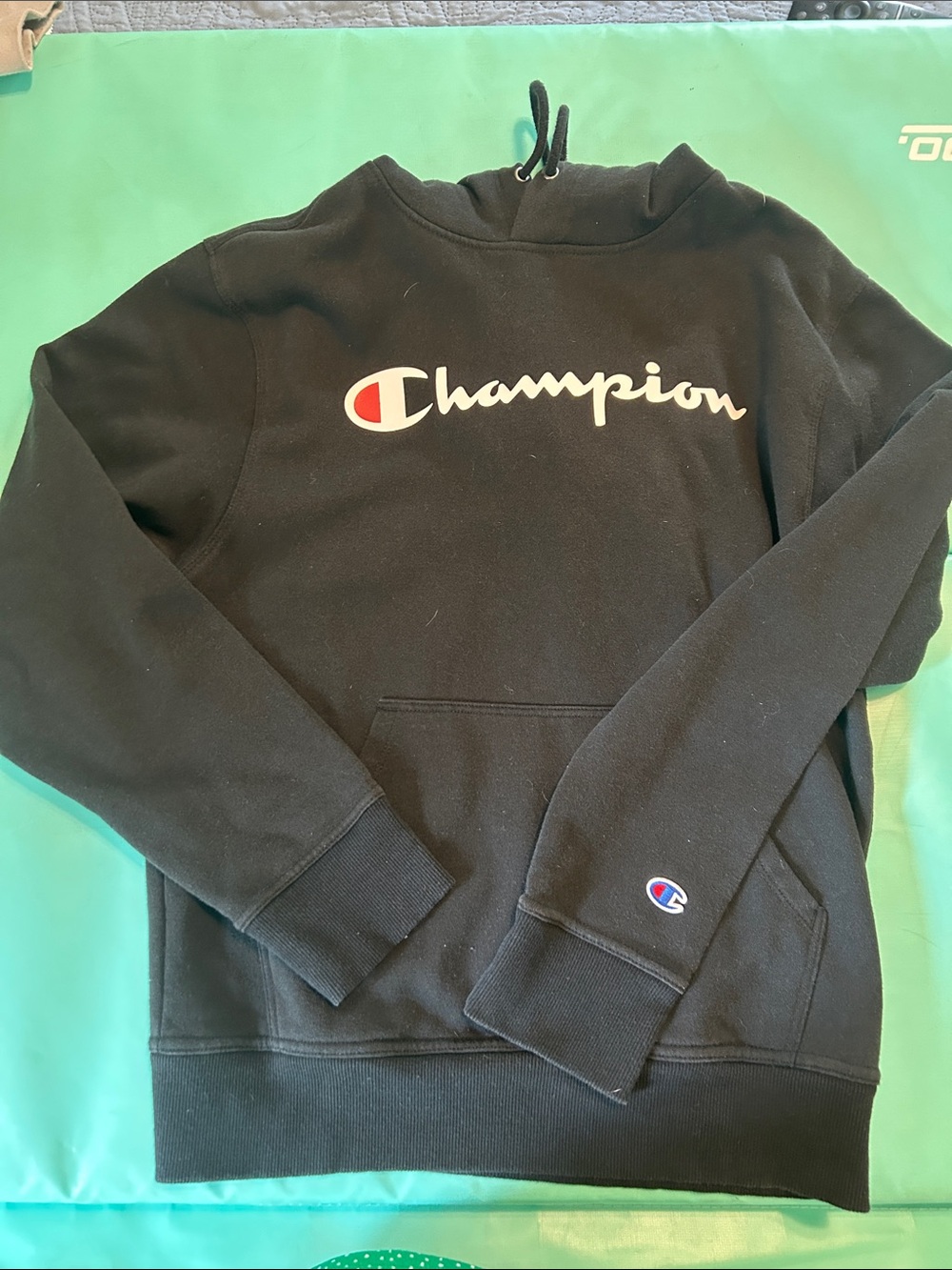 Champion Black Crewneck Sweatshirt with White & Red Logo